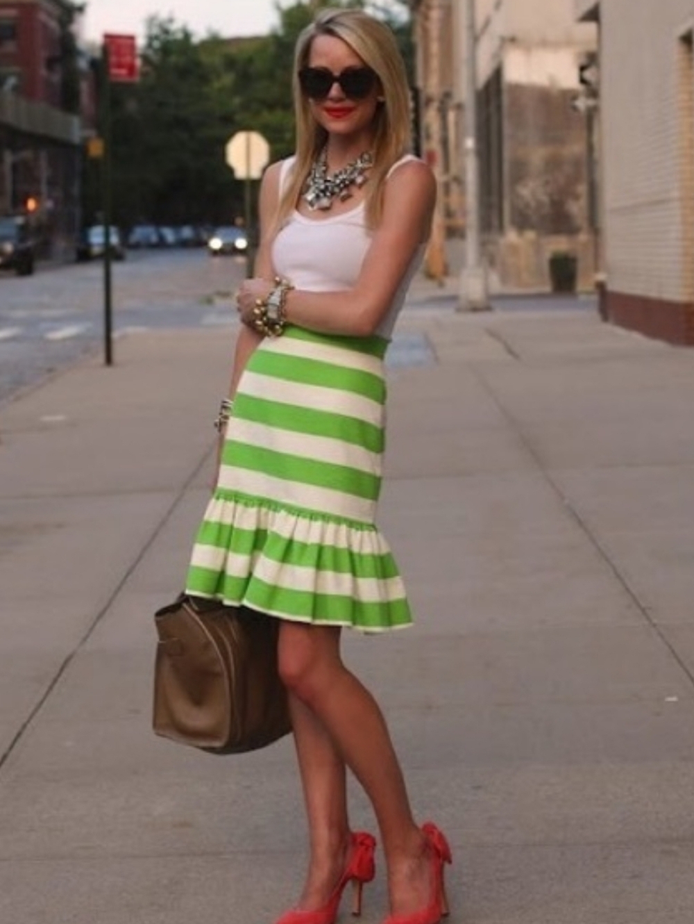 Kate Spade Señorita striped skirt cream and green sprout